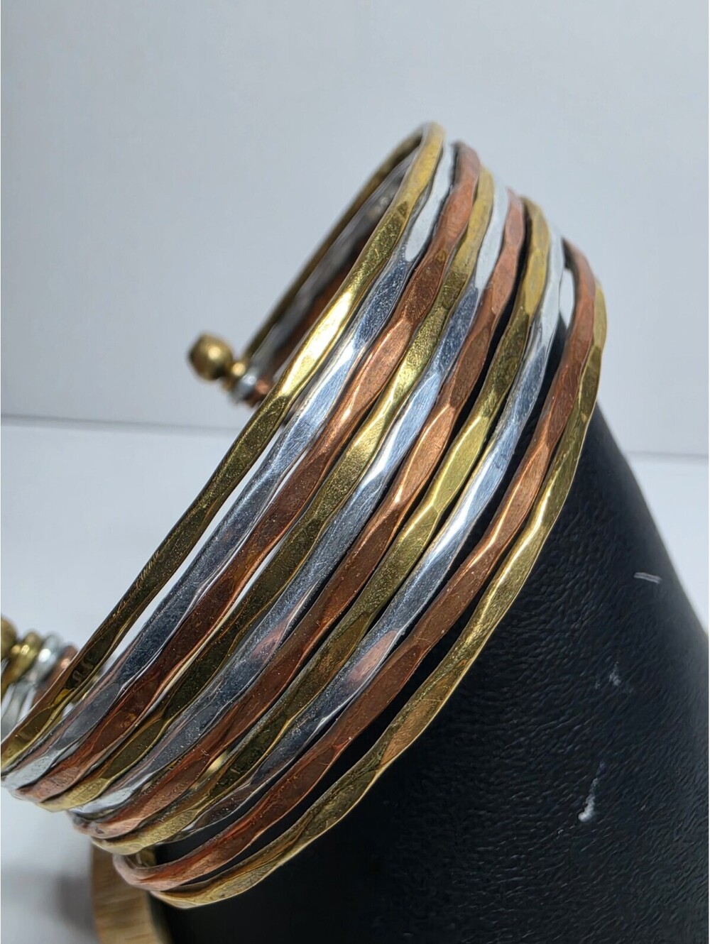 Vintage Mixed Metal Multi Strand Wire Cuff Bracelet Copper Brass Silver Tone